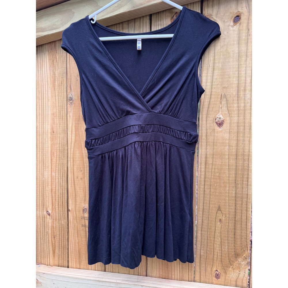 Three Dots Womens Top Small Black Sleeveless V Neck Casual Blouse USA‎ Made